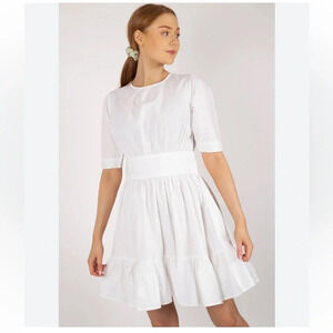 ByTiMo Tuckernuck Medium Blouson Mini Dress White Cotton Poplin Preppy Summer